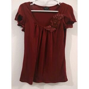 JKLA California Top Burgundy Embroidered Applique on Front Size Medium Made USA